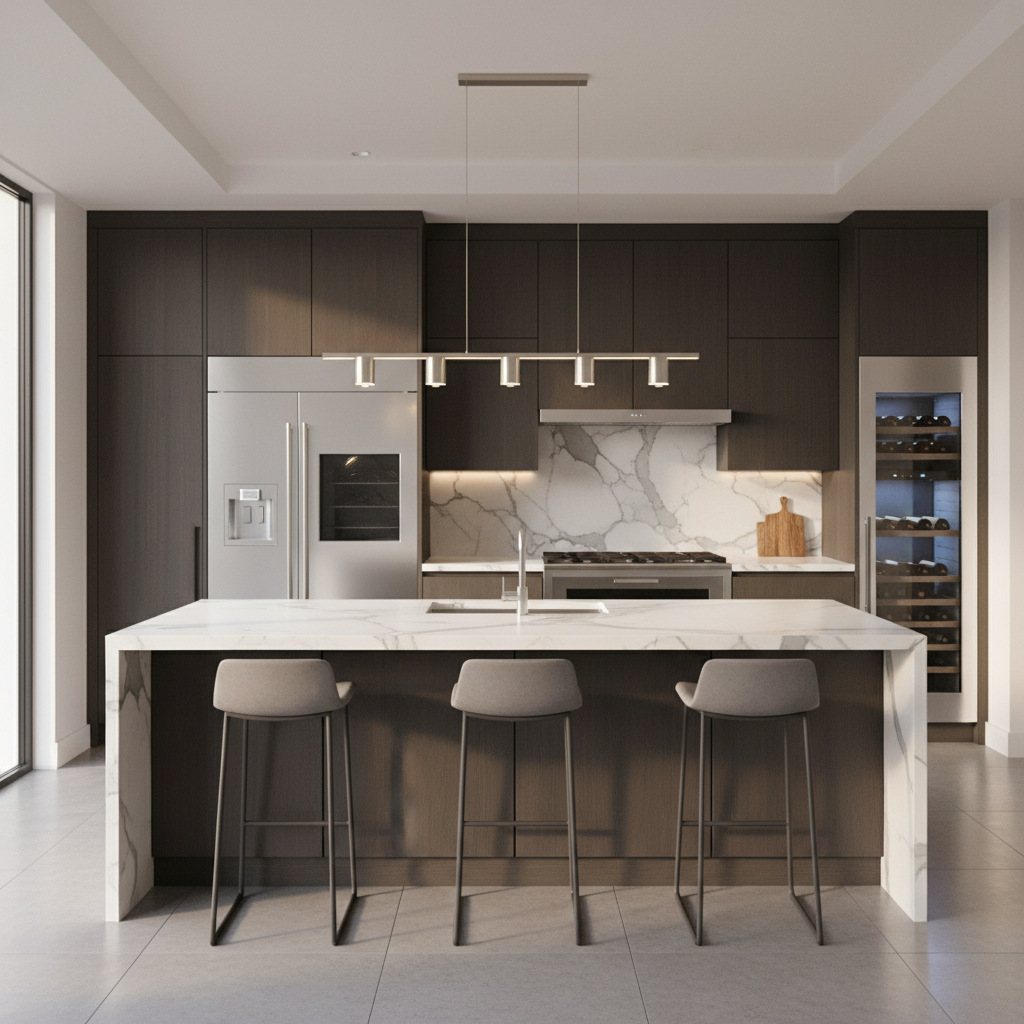 Luxury modern kitchen with Bosch-style appliances